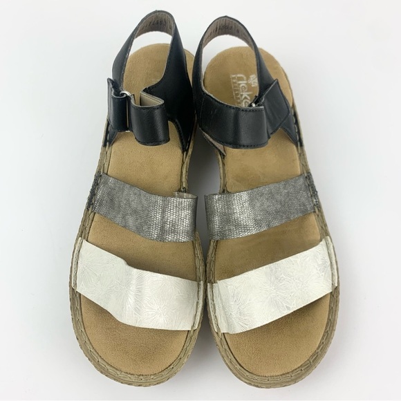 Rieker Regina Contrast Floral Metallic Ankle Heel Strap Sandals 42 - Picture 3 of 12
